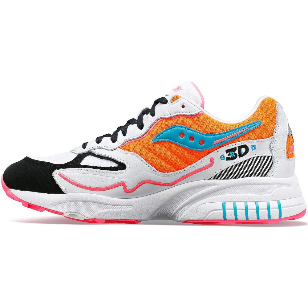 Saucony 3D Grid Hurricane Białe Pomarańczowe | 57491-UKWS