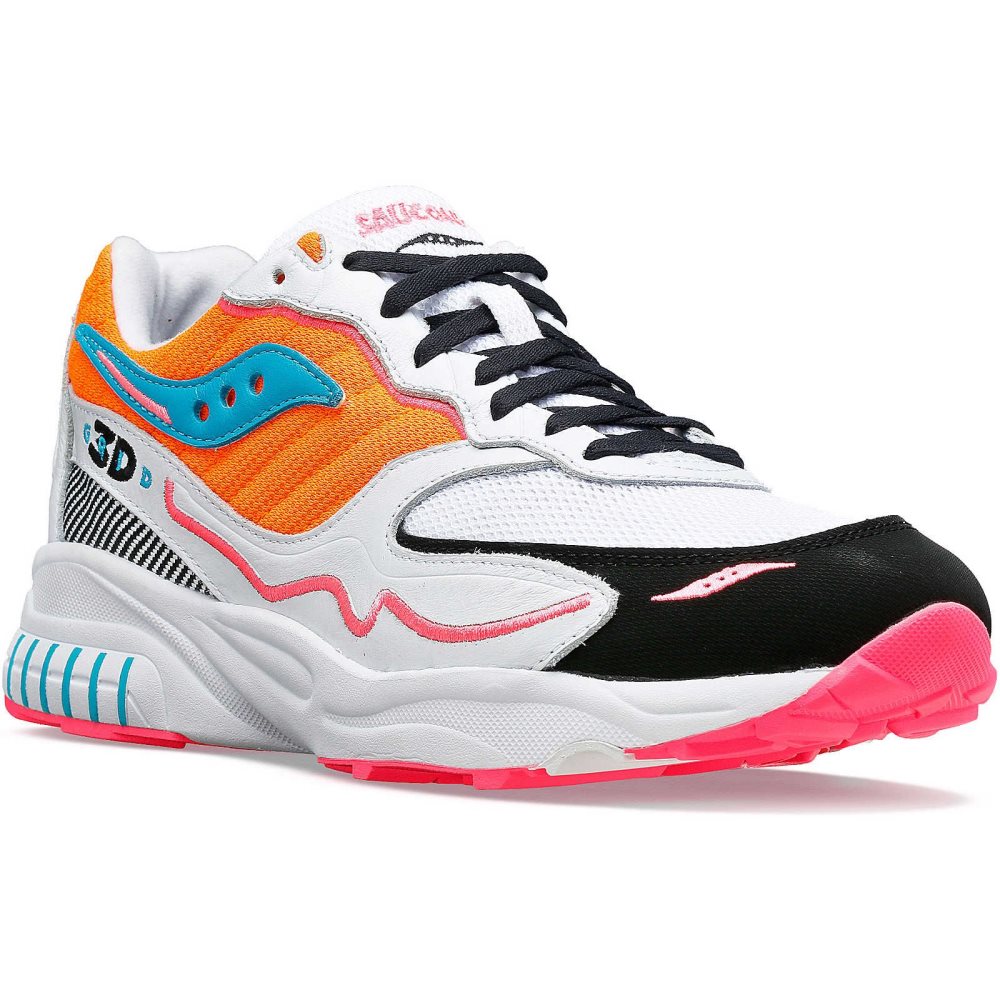 Saucony 3D Grid Hurricane Białe Pomarańczowe | 57491-UKWS