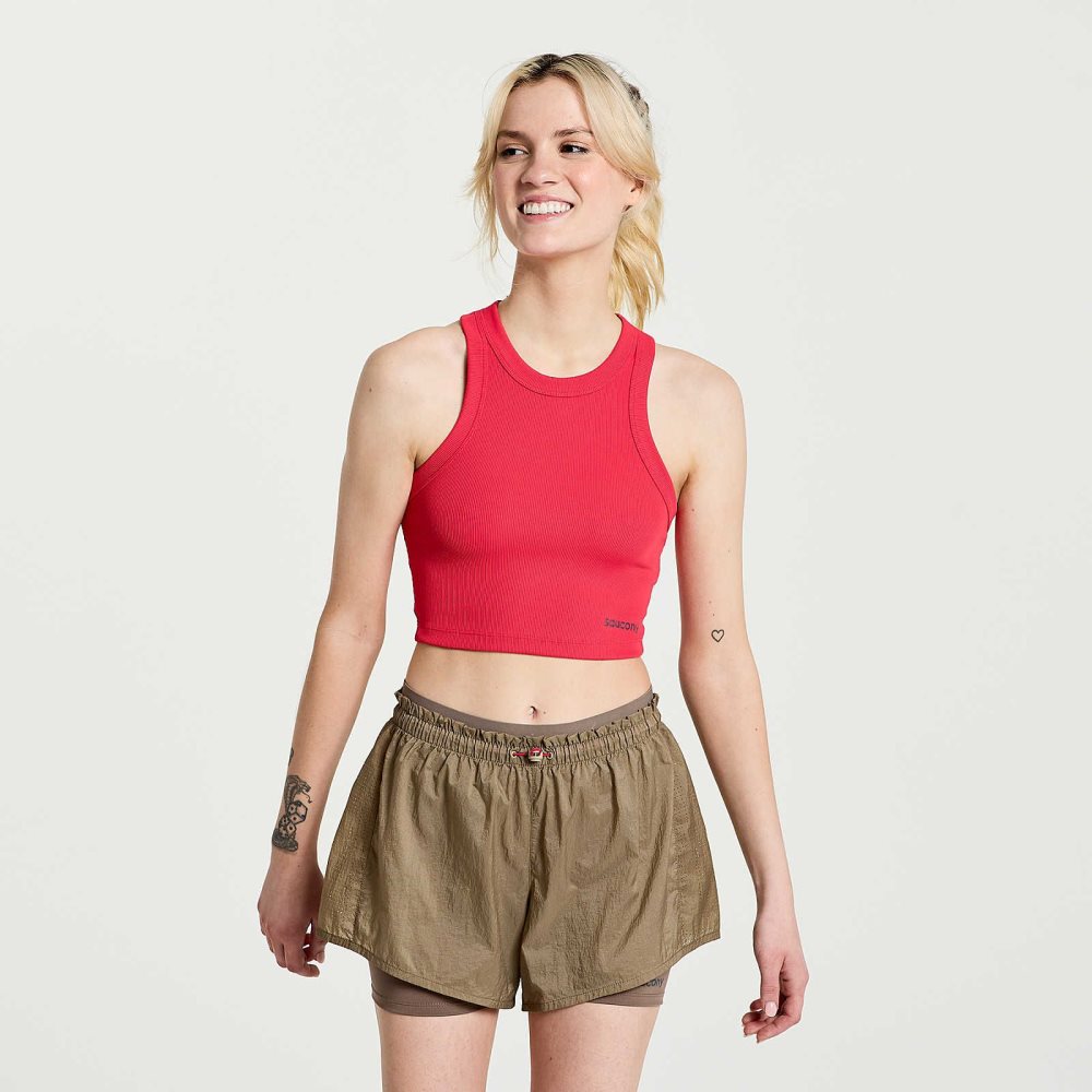 Saucony Elevate Crop Top Różowe | 96127-MIXN