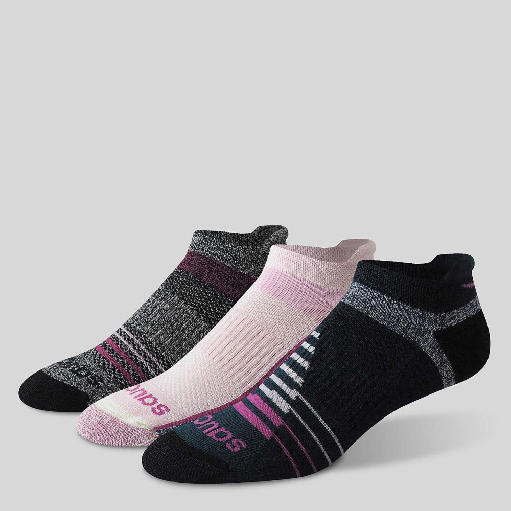 Saucony Inferno Merino Wool Blend No Show 3-Pack Sock Różowe | 98024-JHZD