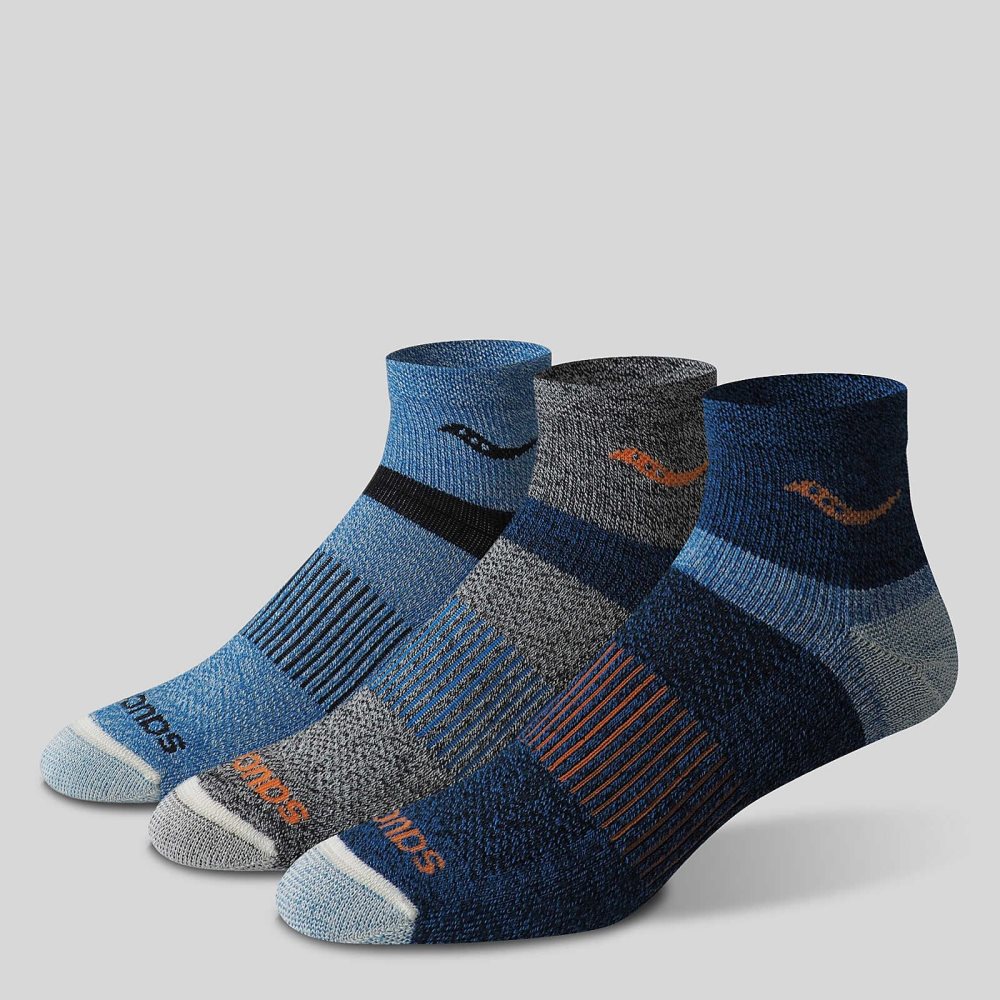 Saucony Inferno Merino Wool Blend Quarter 3-Pack Sock Niebieskie | 41367-QMVG