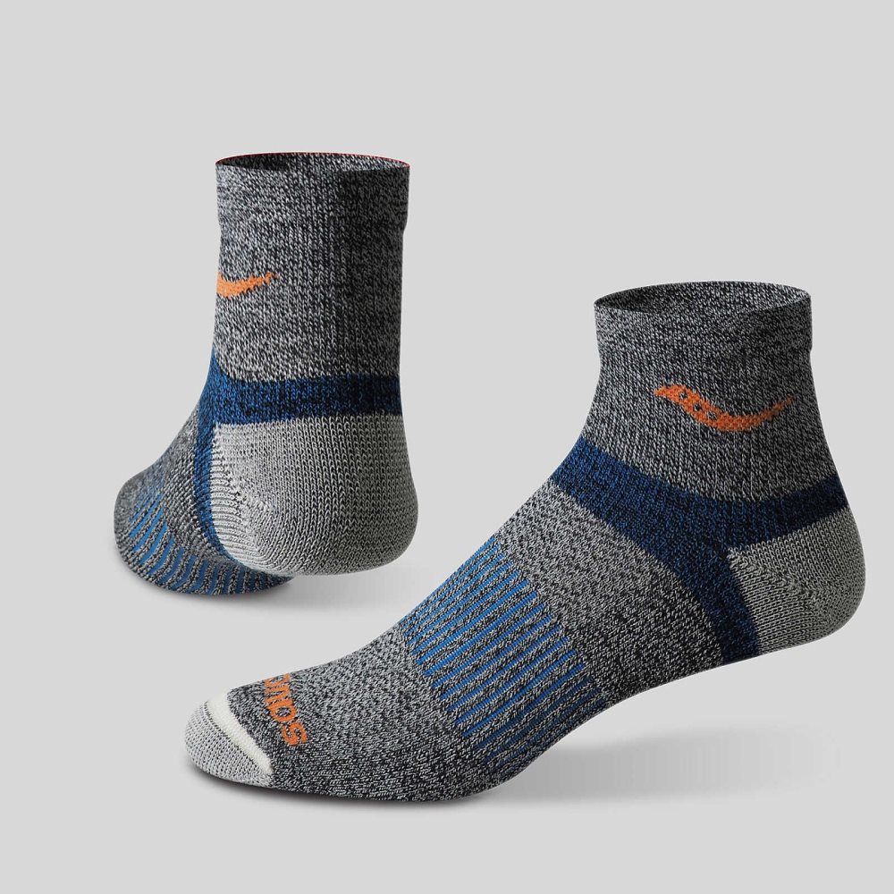 Saucony Inferno Merino Wool Blend Quarter 3-Pack Sock Niebieskie | 15974-LWSQ