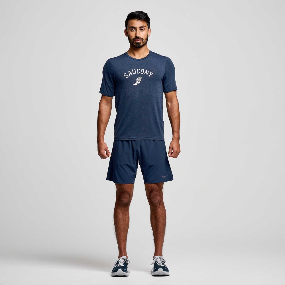 Saucony Stopwatch Graphic Short Sleeve Granatowe | 19067-PFIO