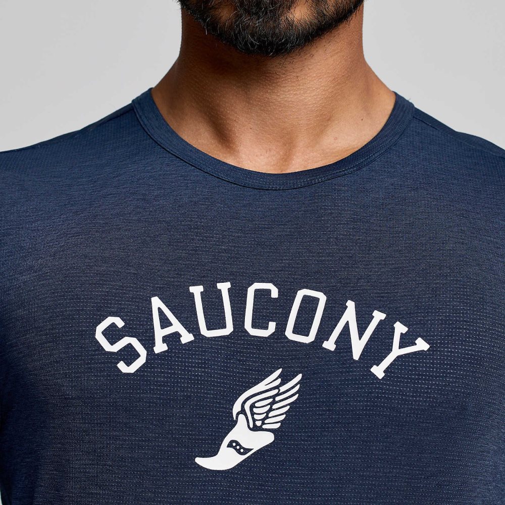 Saucony Stopwatch Graphic Short Sleeve Granatowe | 19067-PFIO