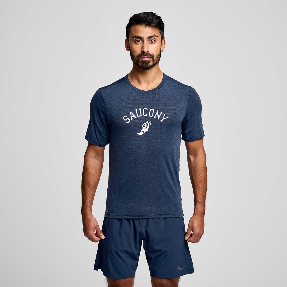 Saucony Stopwatch Graphic Short Sleeve Granatowe | 19067-PFIO