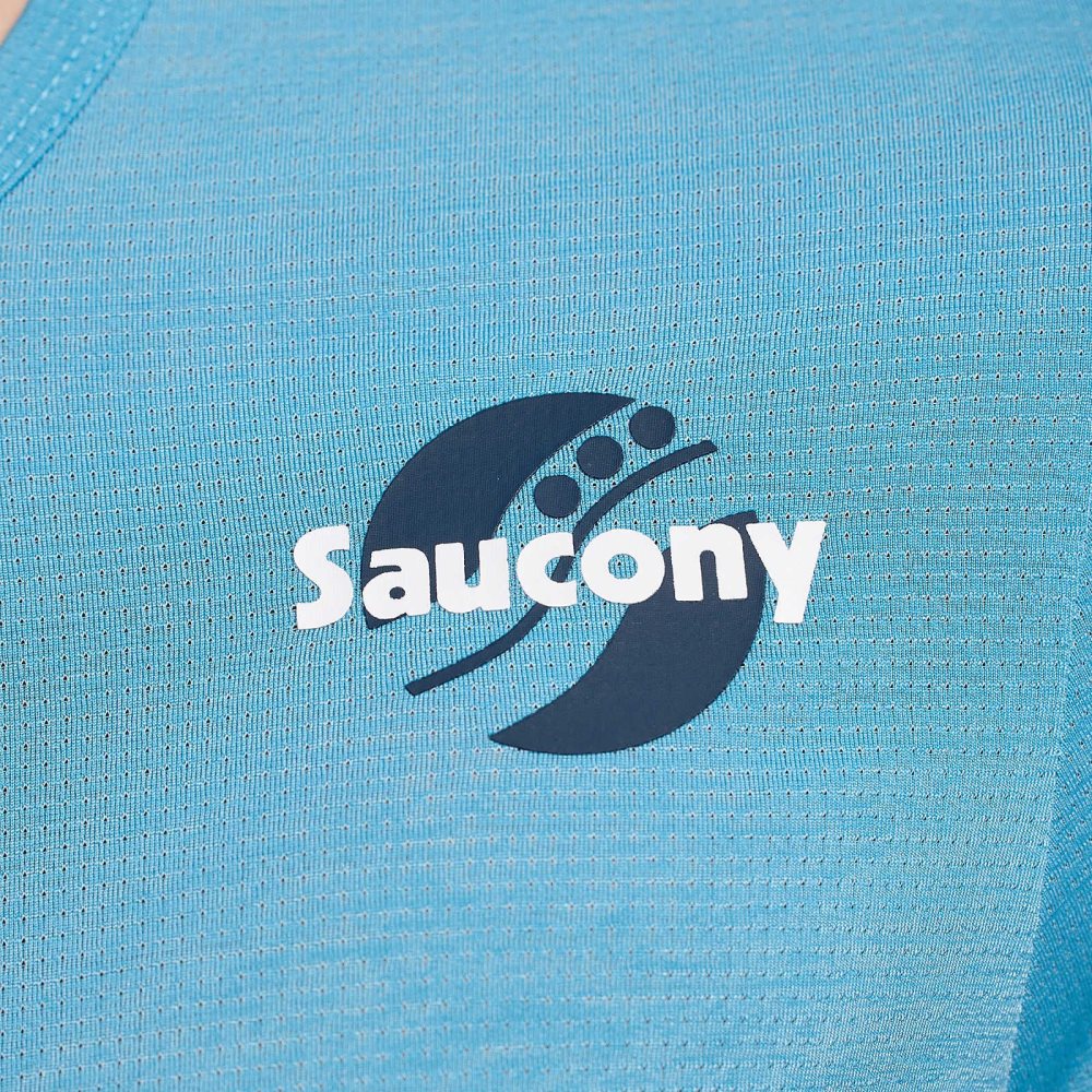 Saucony Stopwatch Graphic Short Sleeve Turkusowe | 13096-WJIX