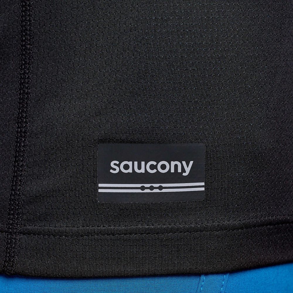 Saucony Stopwatch Short Sleeve Czarne | 84096-SXEP