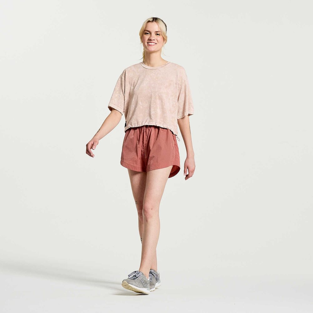 Saucony Unwind Crop Short Sleeve Różowe | 02147-DJVZ