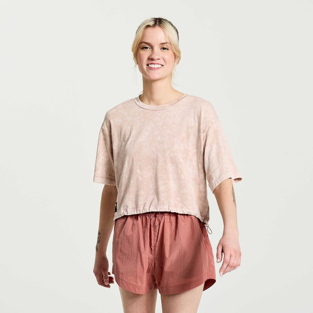 Saucony Unwind Crop Short Sleeve Różowe | 02147-DJVZ